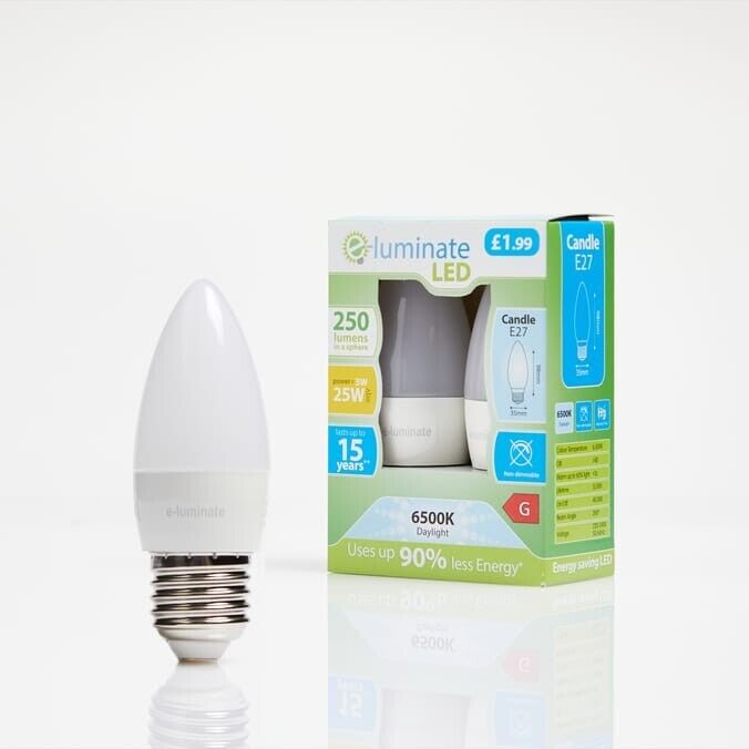 E-Luminate LED Candle E27 Warm White Light Bulb 2 Pack - 250 Lumens