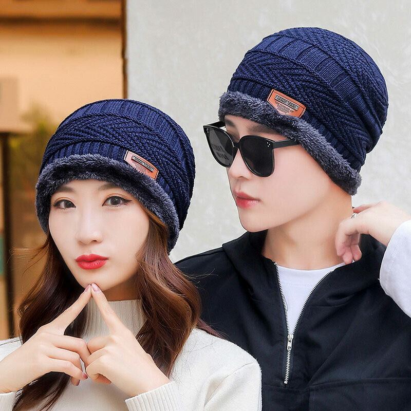 Beanie Hat Scarf Set Neck Cover Winter Warm Fleece Knitted Thick Ski Cap - UK