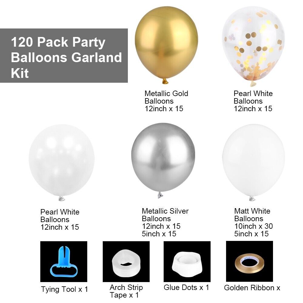 120Pcs DIY Balloons Arch Garland Kit Latex Balloon for Wedding or Birthday Party
