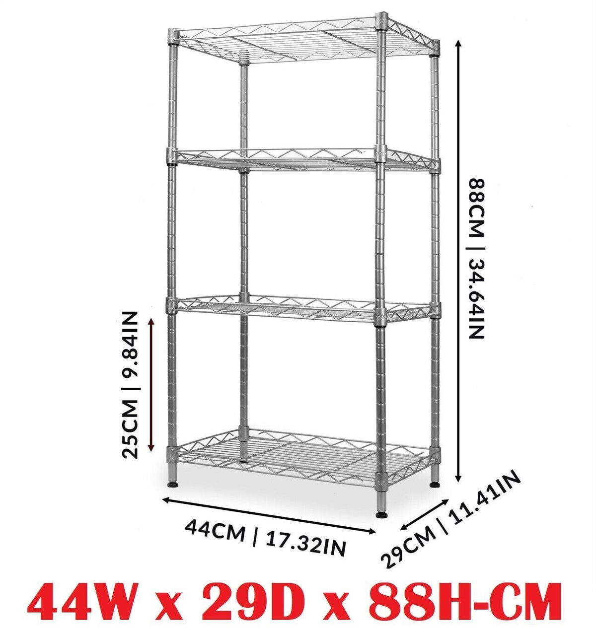 4/5 Tier Metal STORAGE Rack/Shelving Wire Silver Shelf Kitchen /Office /Garage
