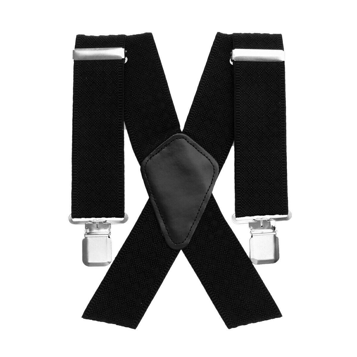 50mm Unisex Mens Men Braces Plain Black Wide & Heavy Duty Suspenders Adjustable