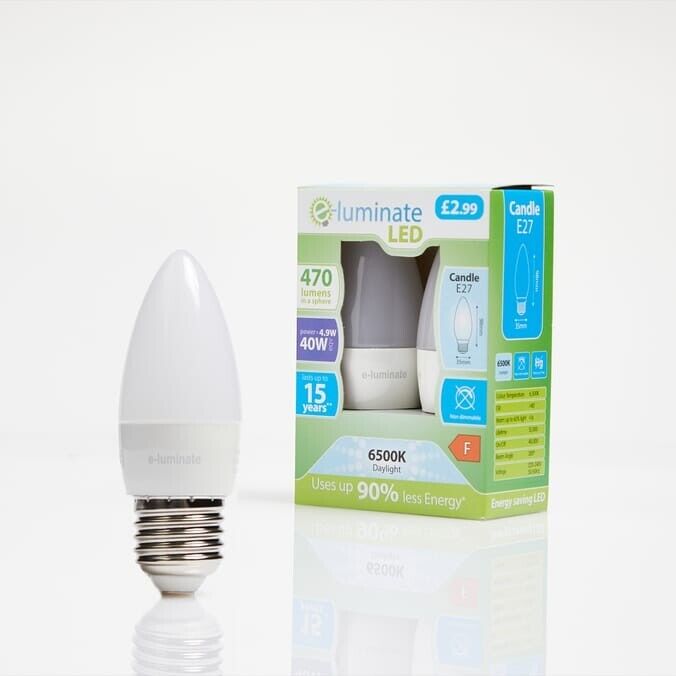 E-Luminate LED Candle E27 Daylight Light Bulb 2 Pack - 470 Lumens