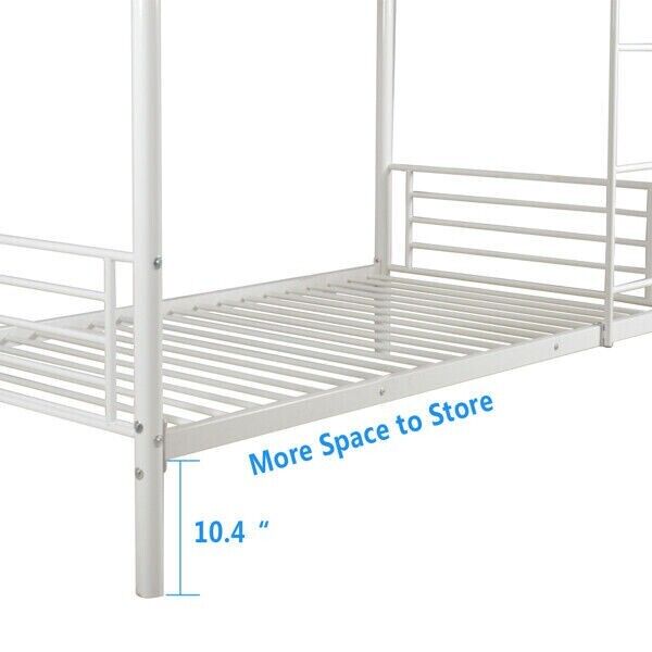 Heavy Duty Metal Twin Bunk Bed Metal Frame with Ladder & Full-Length Guard Rail