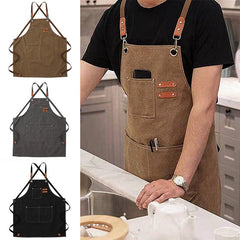 Heavy Duty Waxed Canvas Apron for Woodworking Chef Workshop Technician & Pockets