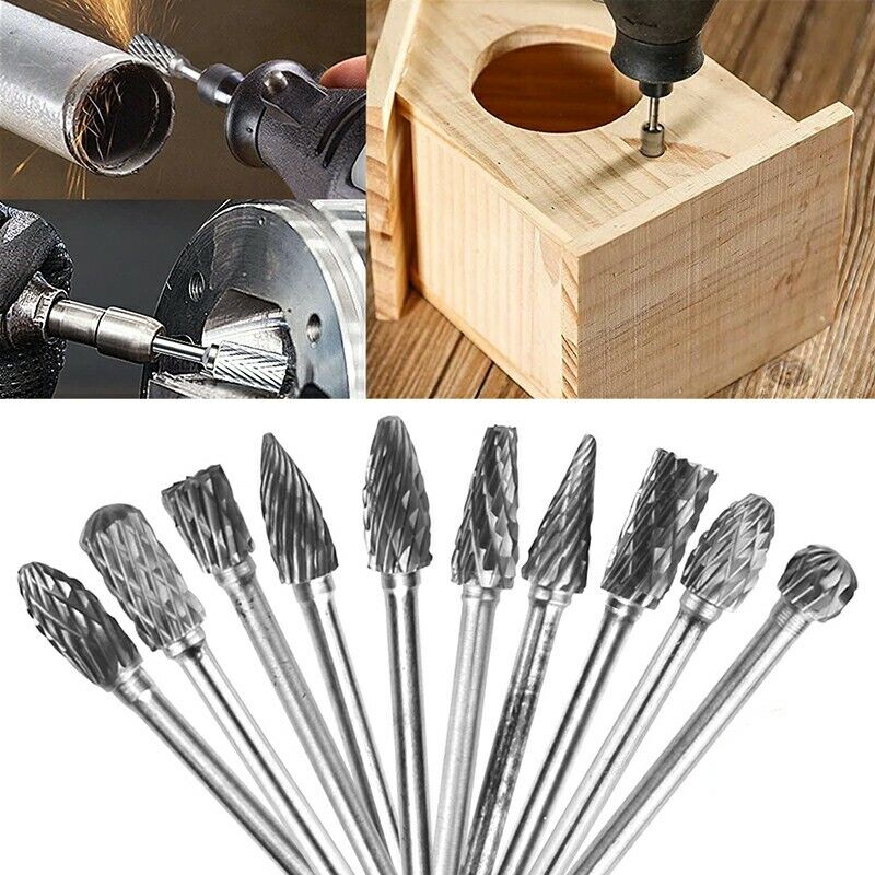 10 pcs Rotary Burr Bit Tungsten Carbide Point Die Grinder Shank Carving Set Tool