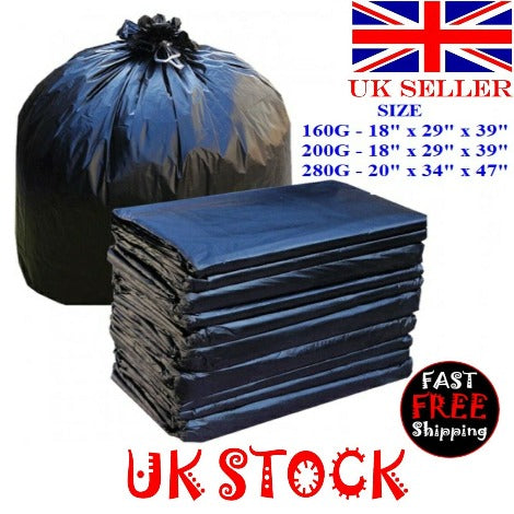 Black HEAVY DUTY Refuse Sacks Bin Liners 160G / 200G / 280G - UK