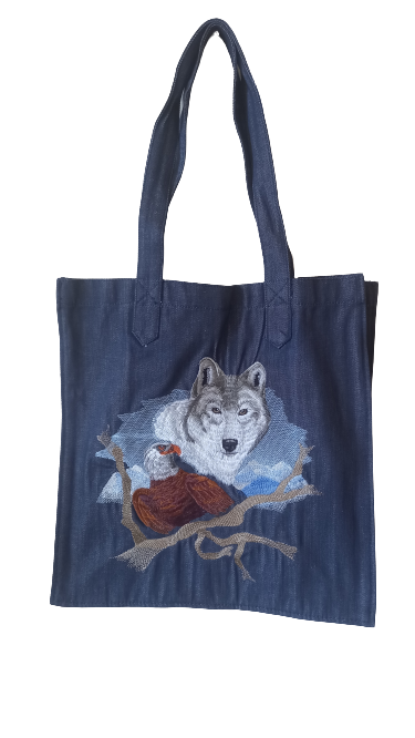 Unisex Blue Embroidered Tote Shoulder Bag - UK