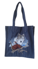 Unisex Blue Embroidered Tote Shoulder Bag - UK