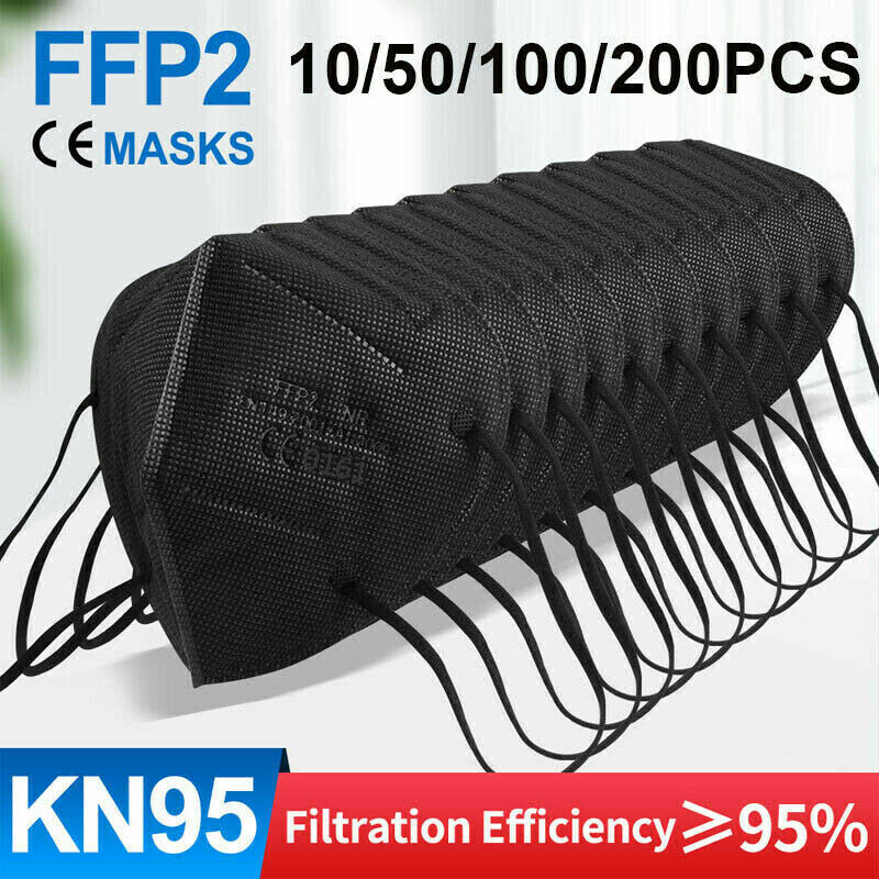 10-200Pcs FFP2 Face Mask Protective Covering Mouth-muffle 5-ply Black / White-UK