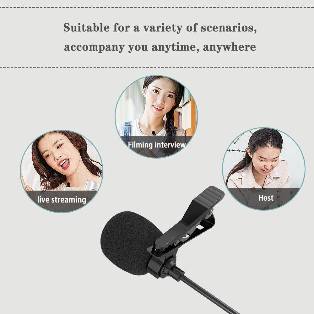 3.5mm Mini Lavalier Clip-on Lapel Mic Microphone For Mobile Phone PC Recording