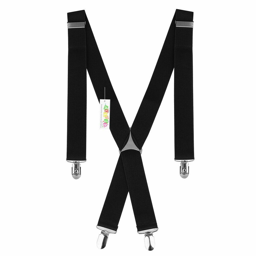 35mm Unisex Mens Men Braces Plain Black Wide & Heavy Duty Suspenders Adjustable