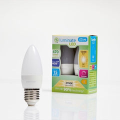 E-Luminate LED Candle E27 Warm White Dimmable Light Bulb 2 Pack - 470 Lumens