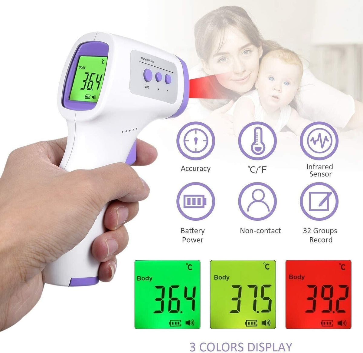 Infrared Digital Non-Contact Forehead Thermometer Adult Baby Temperature Gun Kid