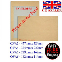 HARD CARD BOARD BACK BACKED 'PLEASE DO NOT BEND' ENVELOPE BROWN A3 A4 A5 A6- UK