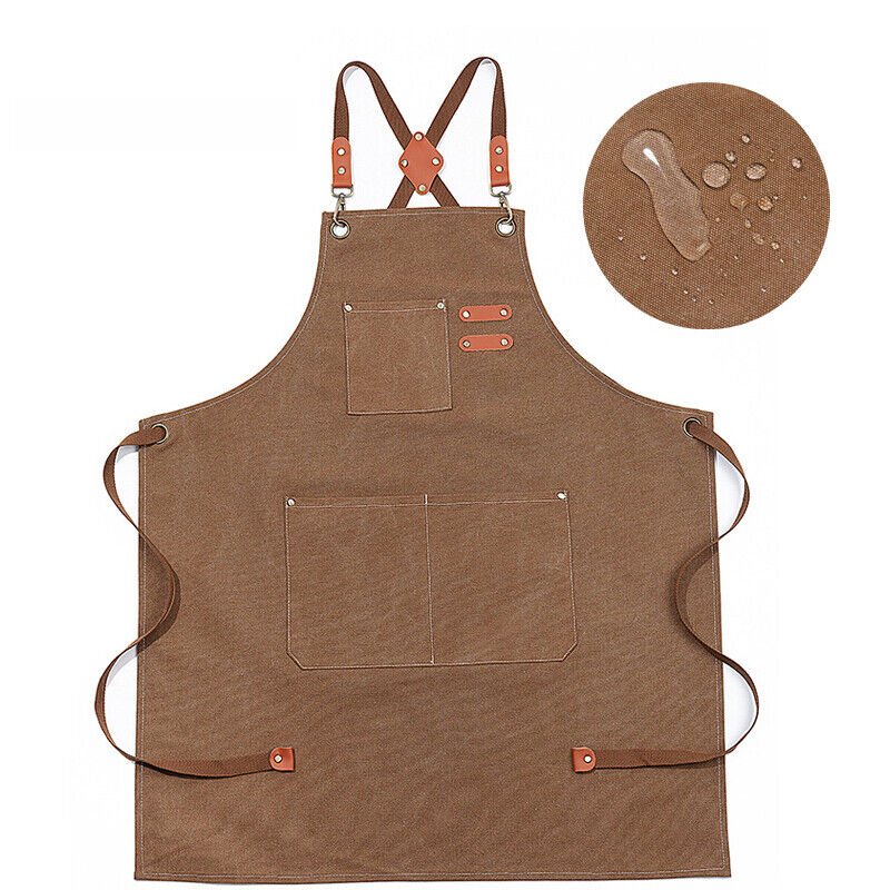 Heavy Duty Waxed Canvas Apron for Woodworking Chef Workshop Technician & Pockets