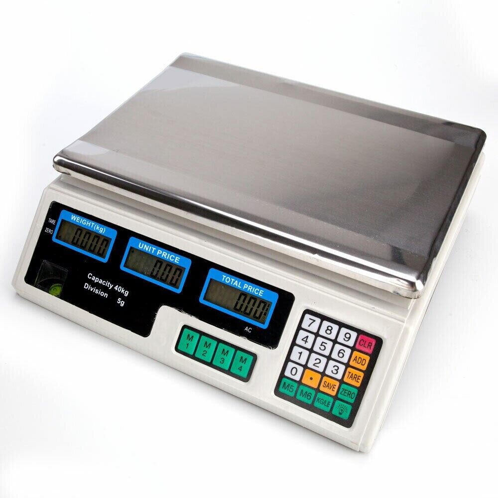 40kg/5g Digital Price Computing Scale for Vegetable UK Plug Silver & White