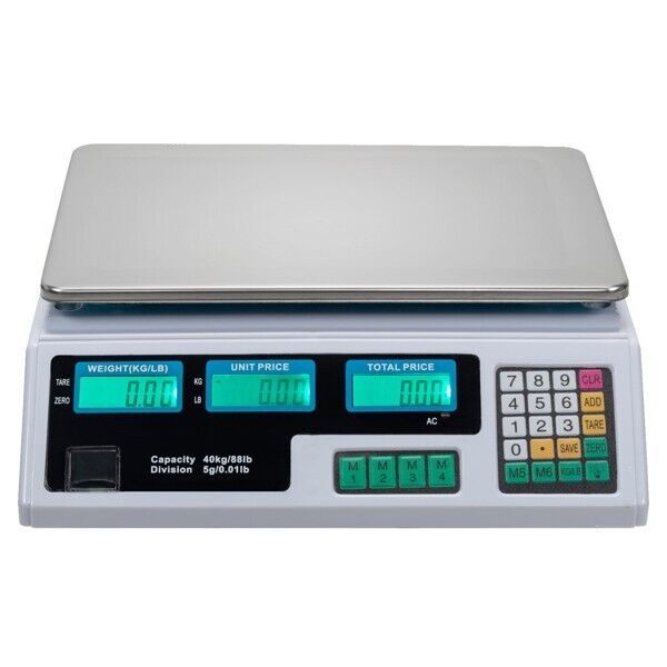 40kg/5g Digital Price Computing Scale for Vegetable UK Plug Silver & White