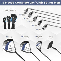 Men’s 9 Pieces Complete Golf Club Set 460cc Alloy Driver Right Handed Golfers-UK