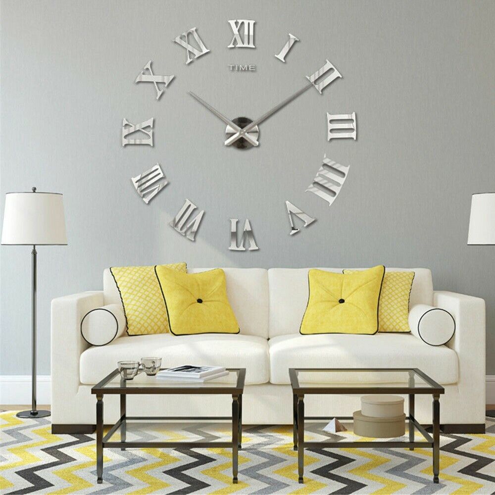 Wall Clock Roman Numerals Large Mirror Surface Luxury Big Art Clock - UK