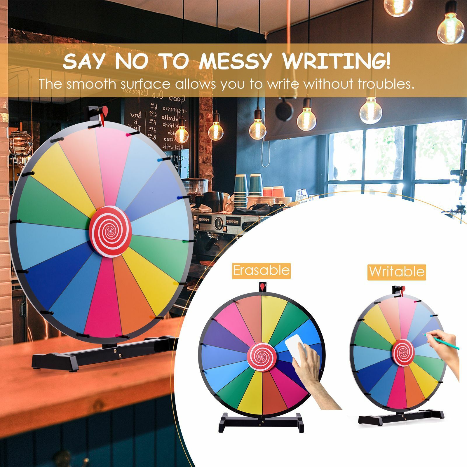 24" Color Prize Wheel Dry Erase Fortune Spinning Tabletop Win Game Party Fun -UK