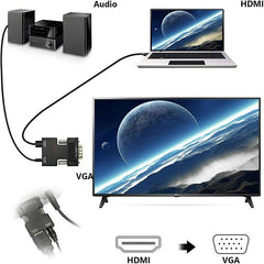 1080P HDMI Female to VGA Male Converter Adapter 3.5mm Audio Cable - Black