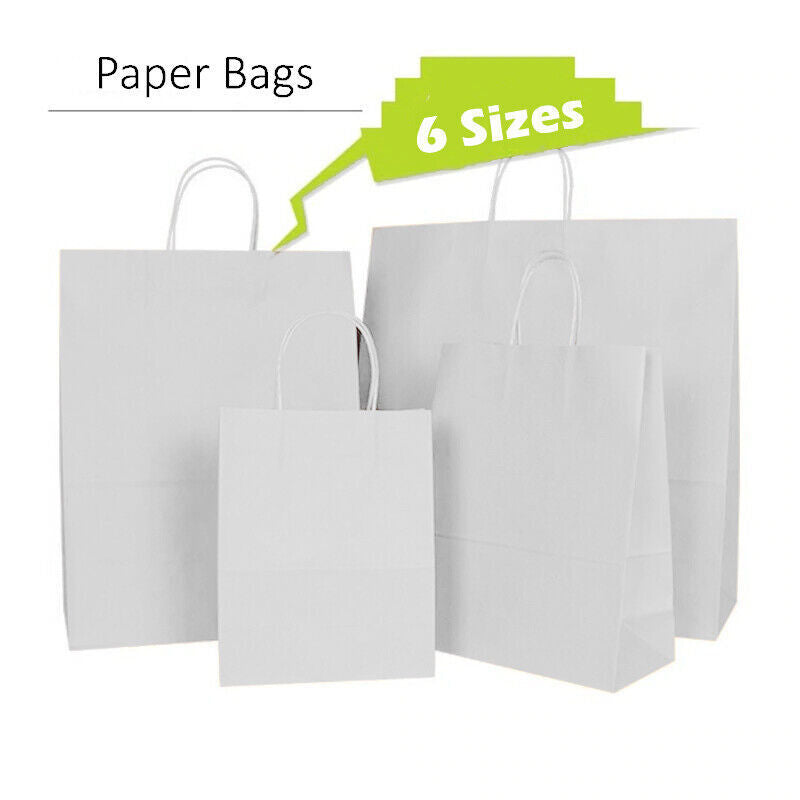 Kraft Paper Gift Party Carrier Bags With Twisted Handles White Color - All Sizes