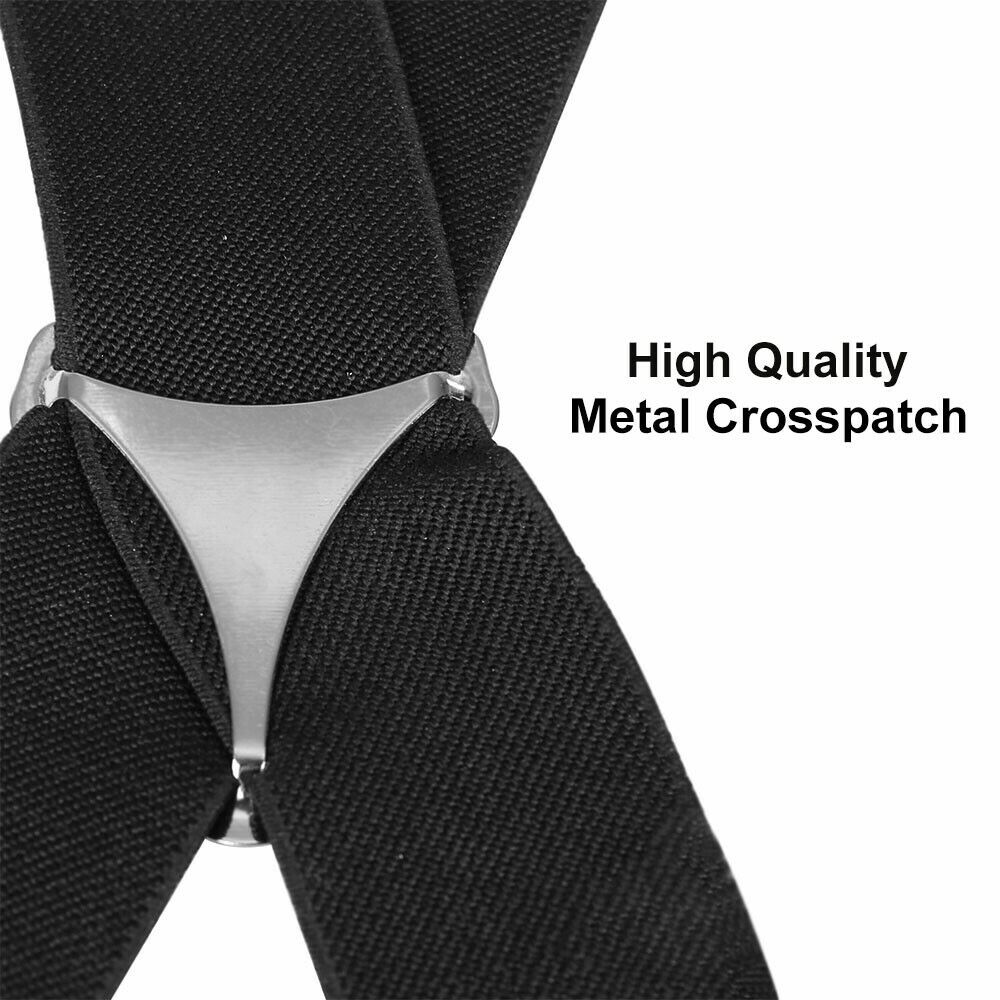 35mm Unisex Mens Men Braces Plain Black Wide & Heavy Duty Suspenders Adjustable