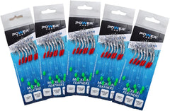 5 Packs 7 hook size 2 fishing mackerel feather lure sea Bait Fish Tinsel Flash