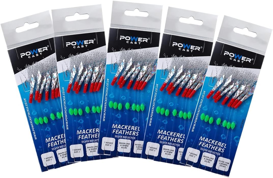 5 Packs 7 hook size 2 fishing mackerel feather lure sea Bait Fish Silver Reflect