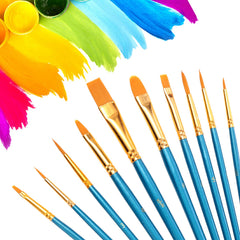 10pcs Face Painting Brushes Round Flat Tip Artist Paint Brush Glitter Art Set
