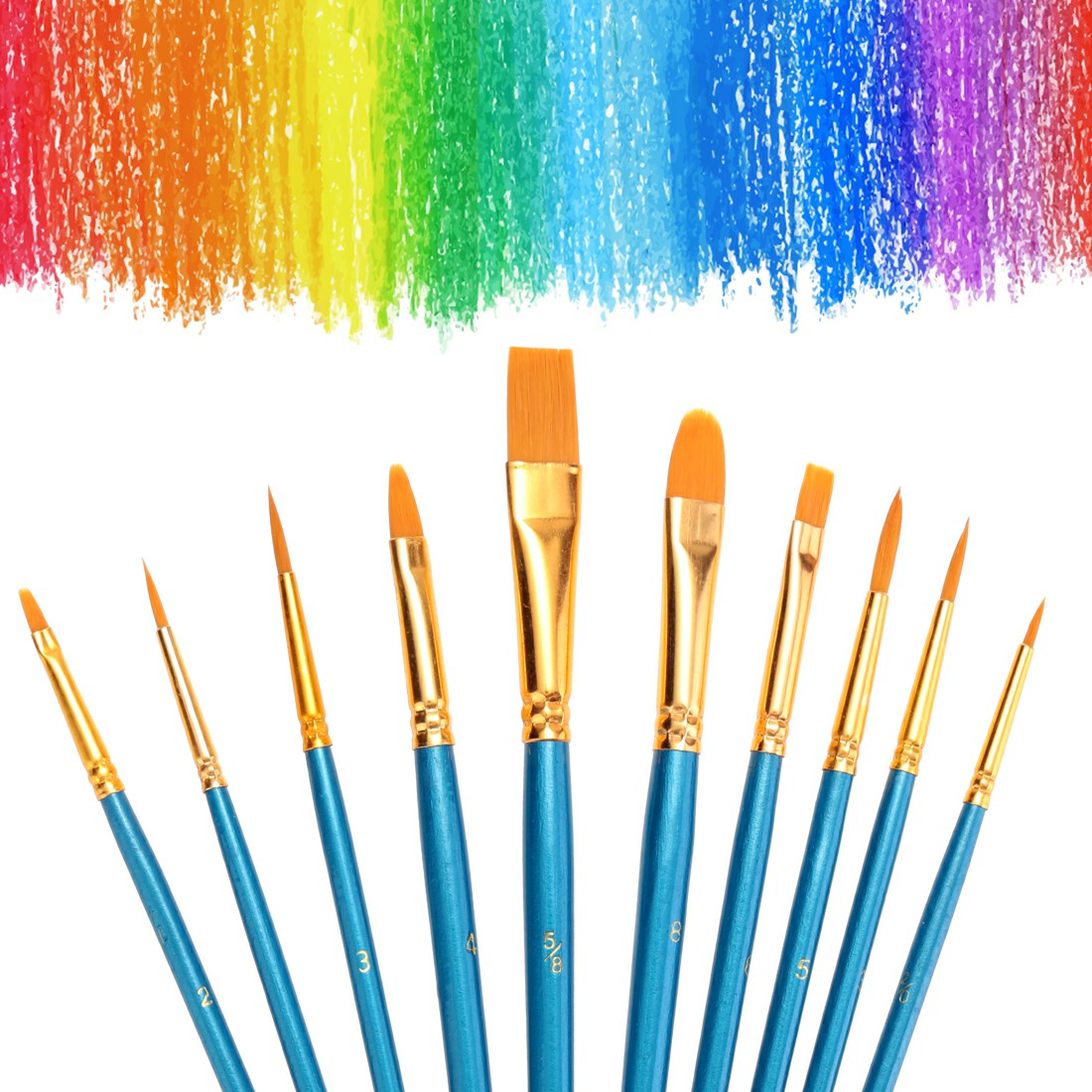 10pcs Face Painting Brushes Round Flat Tip Artist Paint Brush Glitter Art Set