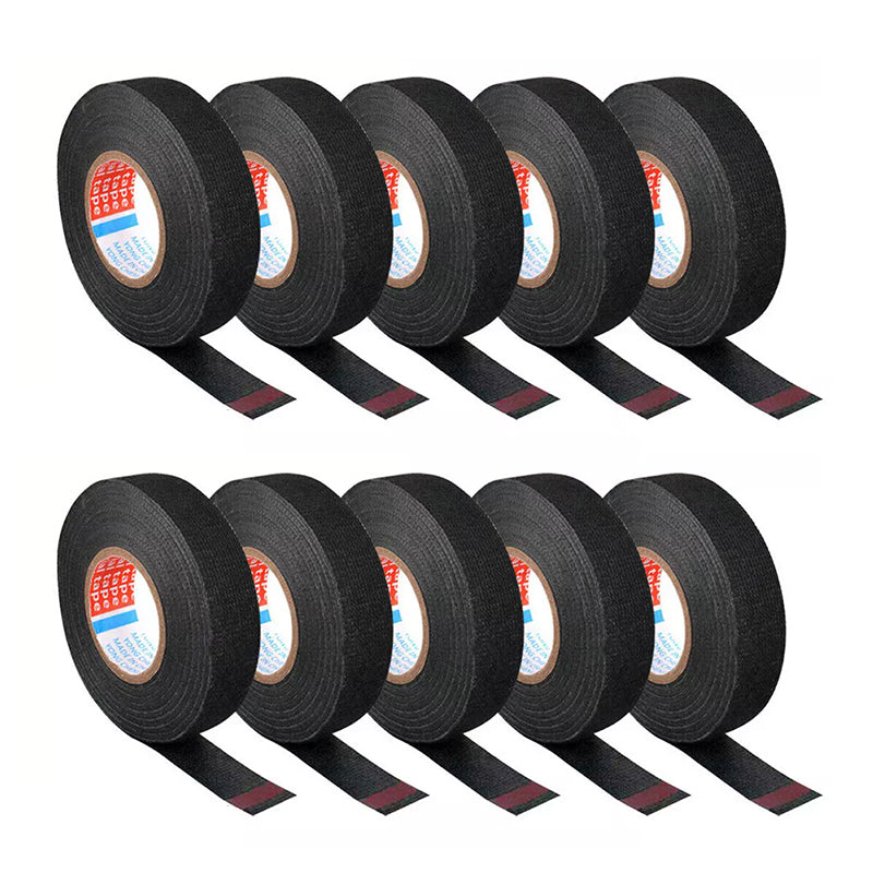 10 Rolls Wiring Loom Tape Harness Tape Adhesive Cloth Fabric 15m*18.5mm - Black