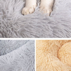 Detachable and Washable Comfy Donut Extra Large Dog Cat Beds Warm Bed Pet Round Plush Puppy Beds - 80cm Light Grey