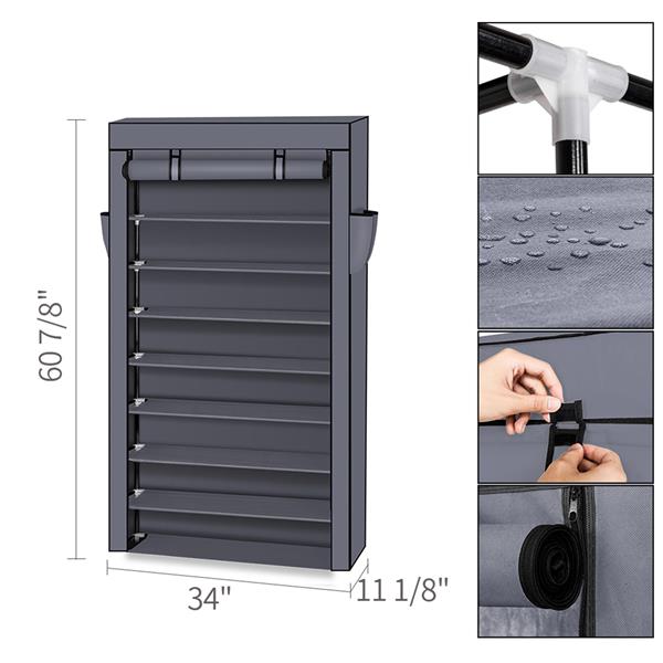 10 Tiers Shoe Rack With Dustproof Cover Closet Shoes Storage Cabinet Organizer