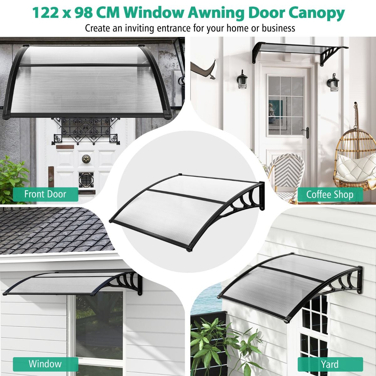 Outdoor Front Door Patio Overhang Awning for Sunlight Rain Snow Wind Protection