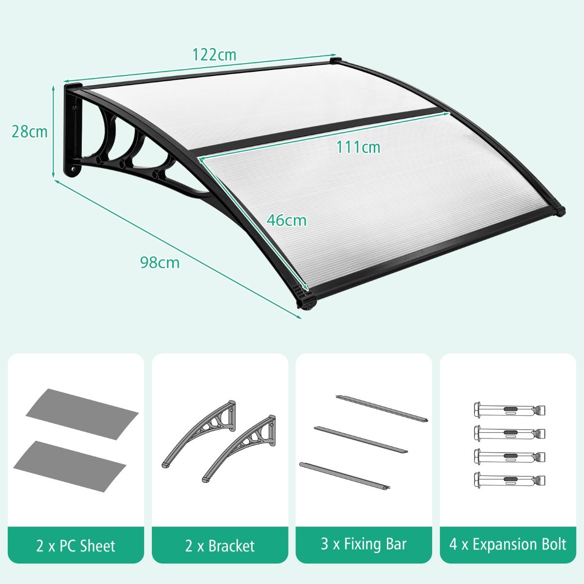 Outdoor Front Door Patio Overhang Awning for Sunlight Rain Snow Wind Protection