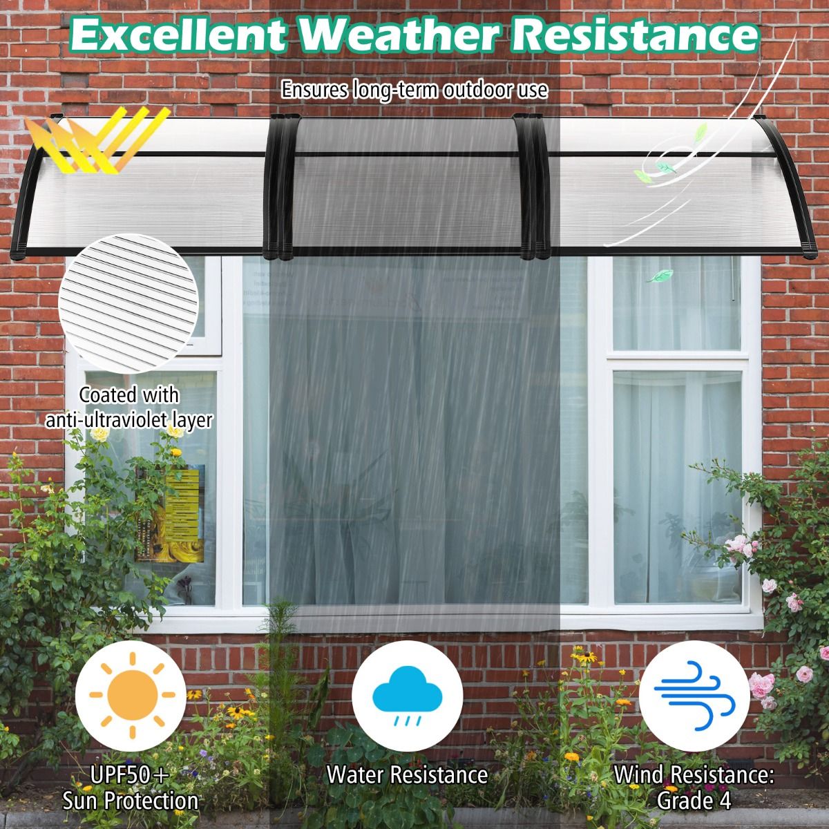 Outdoor Front Door Patio Overhang Awning for Sunlight Rain Snow Wind Protection