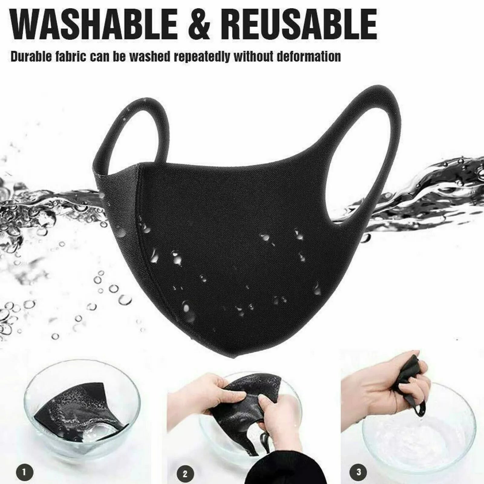 10X Face Masks Reusable Washable Breathable Black Adult Dust Protective Covering