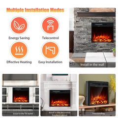 18" Electric Fireplace Freestanding & Recessed Heater Log Flame Remote 1500W