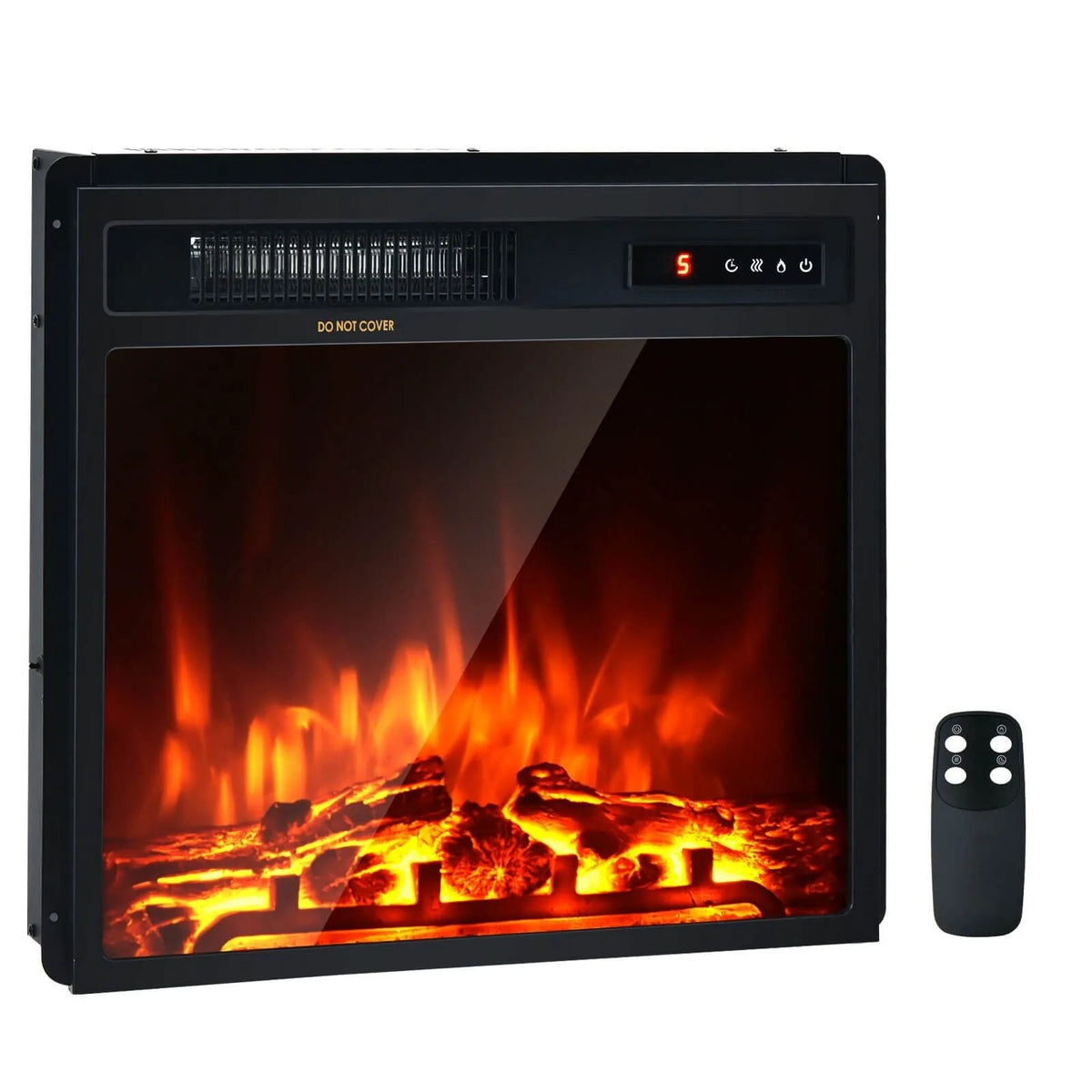 18" Electric Fireplace Freestanding & Recessed Heater Log Flame Remote 1500W