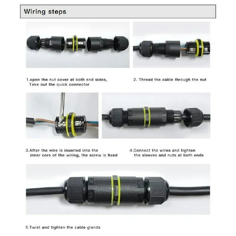 Waterproof Junction Box Outdoor Cable Connector, 2-core Connector for Max 5.5mm