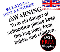 Safety Suffocation Warning Stickers / labels  for Plastic Polythene Bags