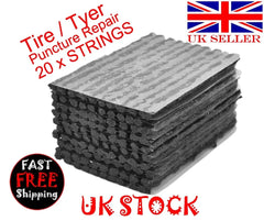 HEAVY DUTY TUBELESS TYRE REPAIR KIT INSERTS PLUGS STRINGS 4" x 20 Strips