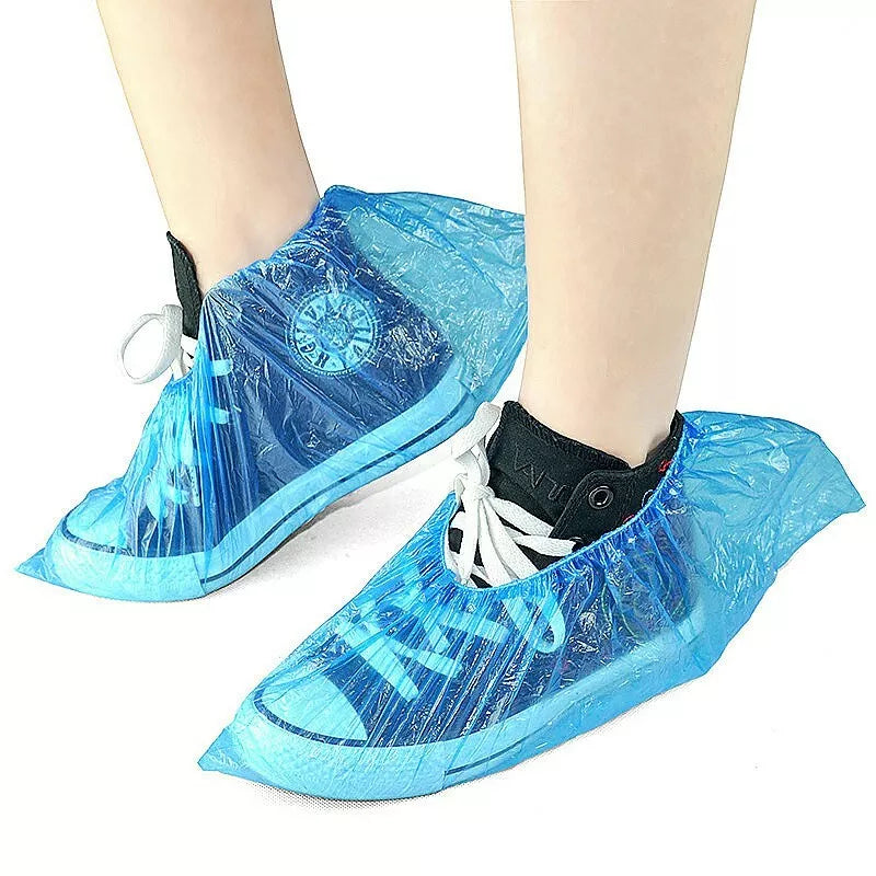 Disposable Blue Shoe Covers Overshoes Carpet Anti Slip Plastic Cleaning 50 Pair