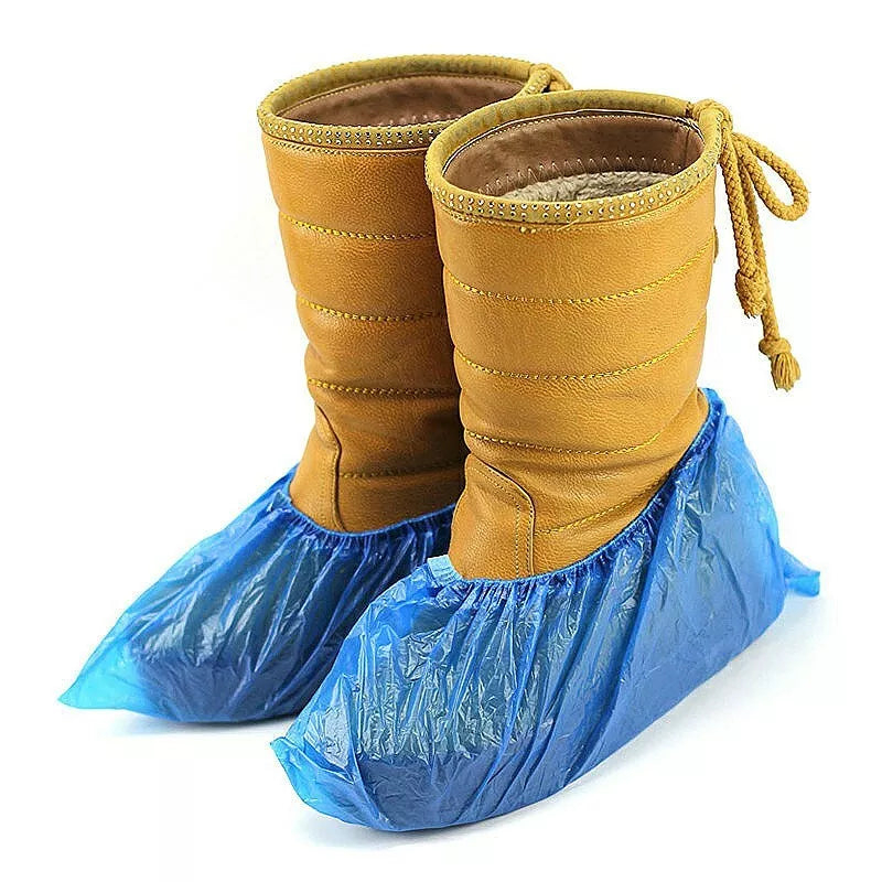 Disposable Blue Shoe Covers Overshoes Carpet Anti Slip Plastic Cleaning 50 Pair