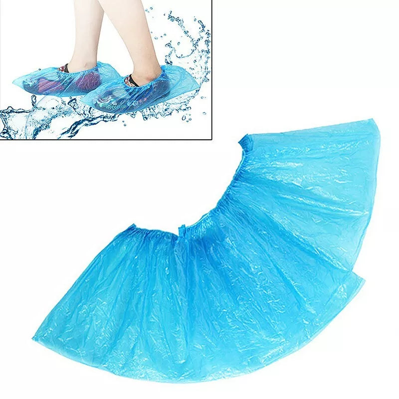 Disposable Blue Shoe Covers Overshoes Carpet Anti Slip Plastic Cleaning 50 Pair