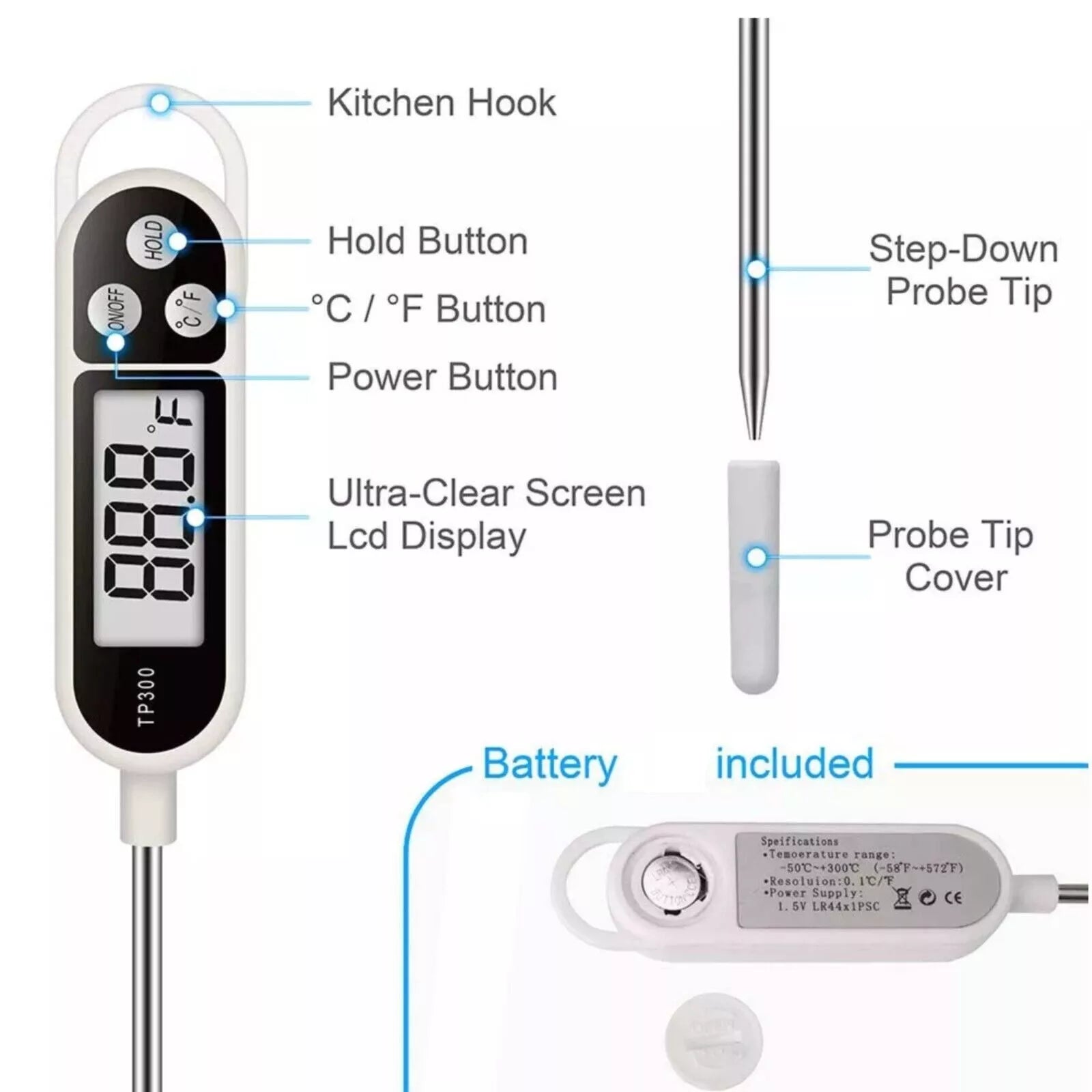 Digital Food Thermometer Temperature Probe Meat Cooking Jam Sugar BBQ Turkey