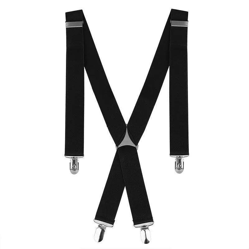 Elastic nylon 35mm wide durable and adjustable trouser braces suspender - Black