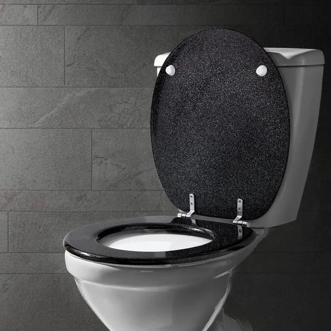 Glitter Sparkly Resin Black Toilet Seat Strong Chrome Hinges Loo Seat W Fittings