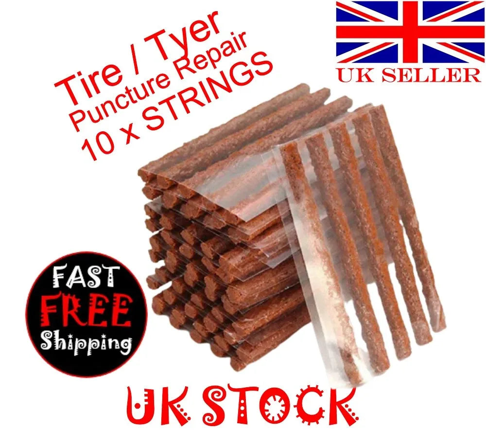 Tubeless Tyre Tire Puncture Repair Kit Strips Plug Bike Van Car Truck Brown x10